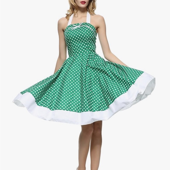 Vintage Maggie Tang Retro Polka Dot Cotton Dress  A Nostalgic Delight Green M - Picture 1 of 11